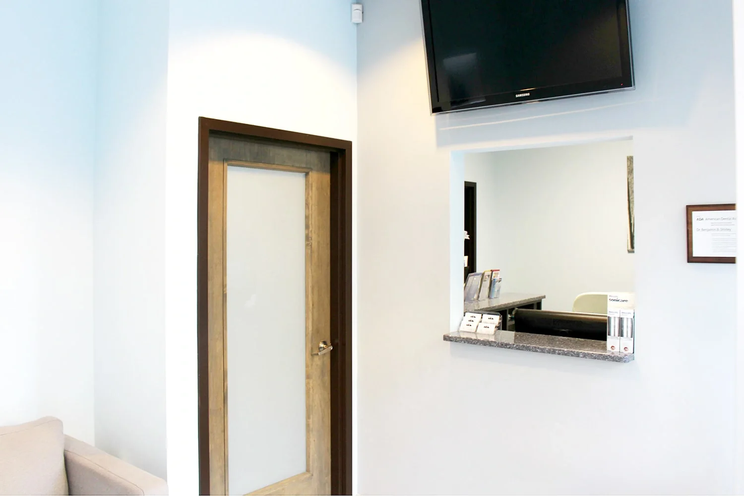 Inside the bright waiting room